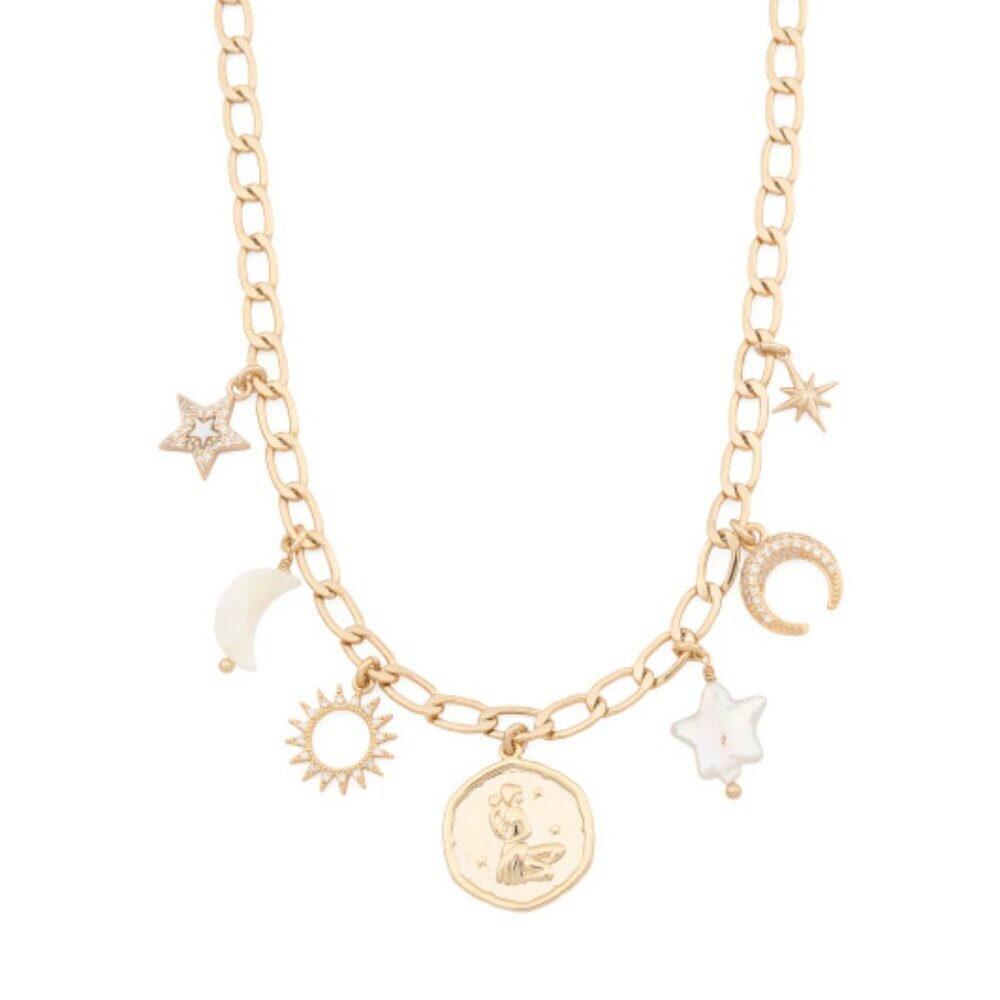 NWT LUNA NORTE Virgo Gold-Tone Zodiac Astrological Charm Pearl Necklace *FLAWED*